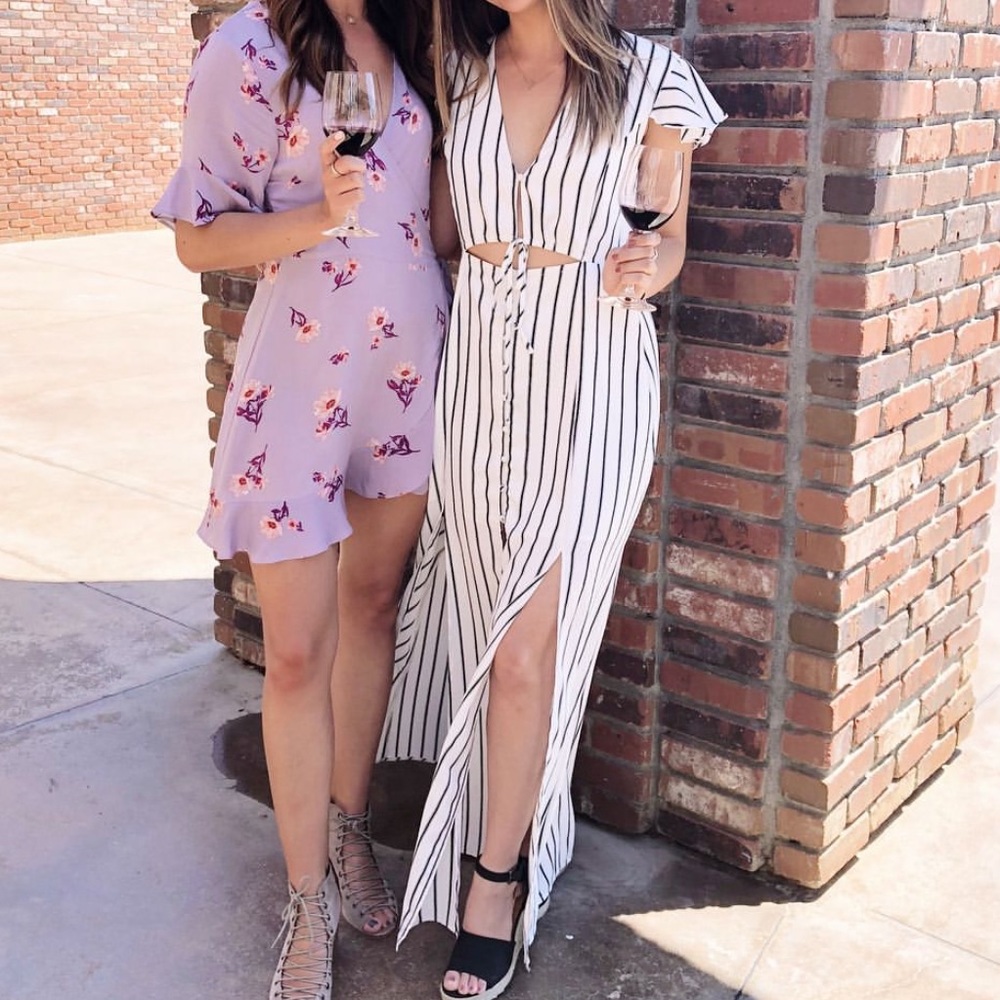 Black and white stripped long dress. Slit detailing